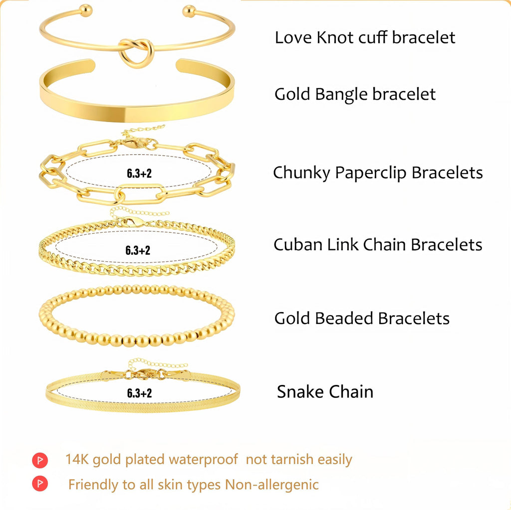 Coshilta Gold Bracelets for women 14K Gold Bangle Bracelet Stack - Adjustable Waterproof Trendy Bracelets Gold Filled Stacks Bangles Link Chain Gold Bracelet Non Tarnish for Women Jewelry Gifts