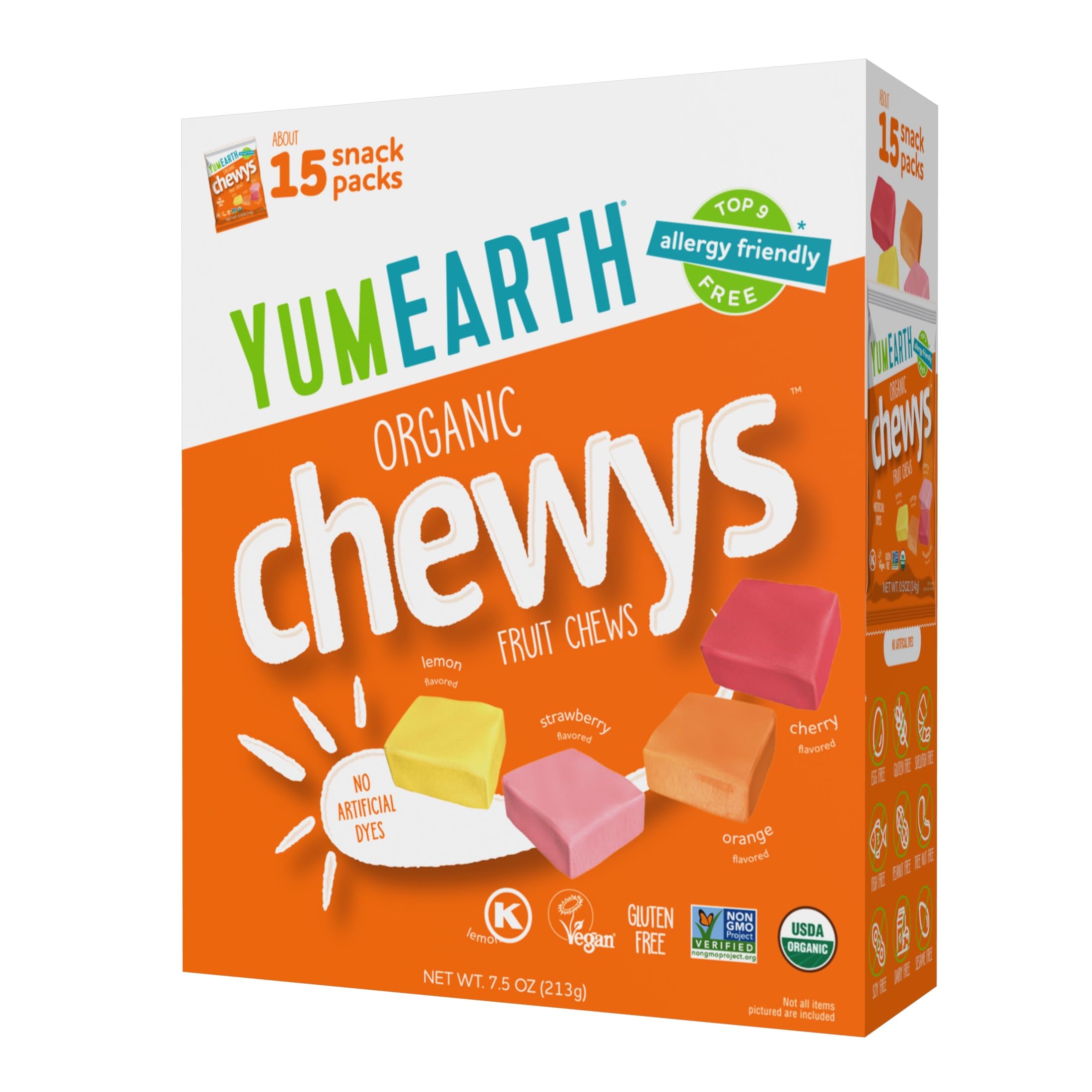 YumEarth Organic Chewys Fruity Reds, 5oz Non GMO, Gluten Free, Vegan, Dye Free Candy - Allergen Friendly