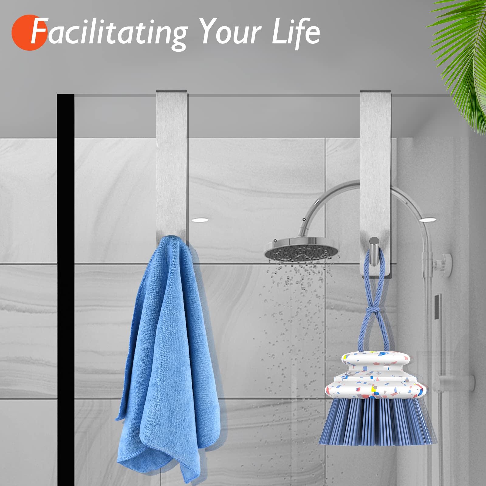 Kontoyo Shower Door Hooks(7.5 Inch),Extended Over Door Hooks for Bathroom Frameless Glass Shower Door,Stainless Steel Towel Hooks,Heavy Duty Rack Hooks for Robe,Towel-2 Pack-Black