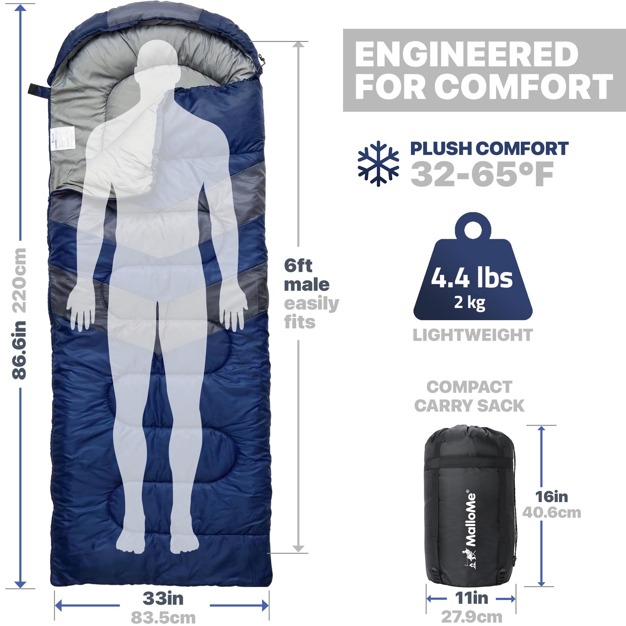 MalloMe Sleeping Bags for Adults Cold Weather & Warm - Backpacking Camping Sleeping Bag for Kids, Girls, Boys - Lightweight Camping Essentials Gear Accessories Hiking Sleep Must Haves Single & Double