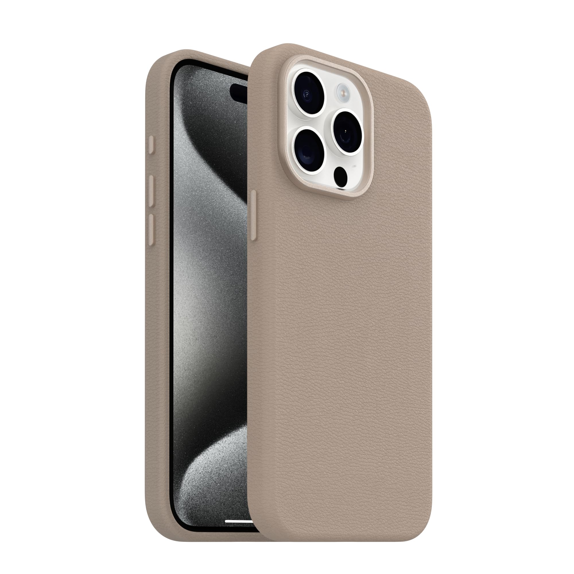 OtterBox iPhone 15 Symmetry Series Cactus Leather for MagSafe - Noir ASH (Black), Slim, Premium, Protective iPhone Case