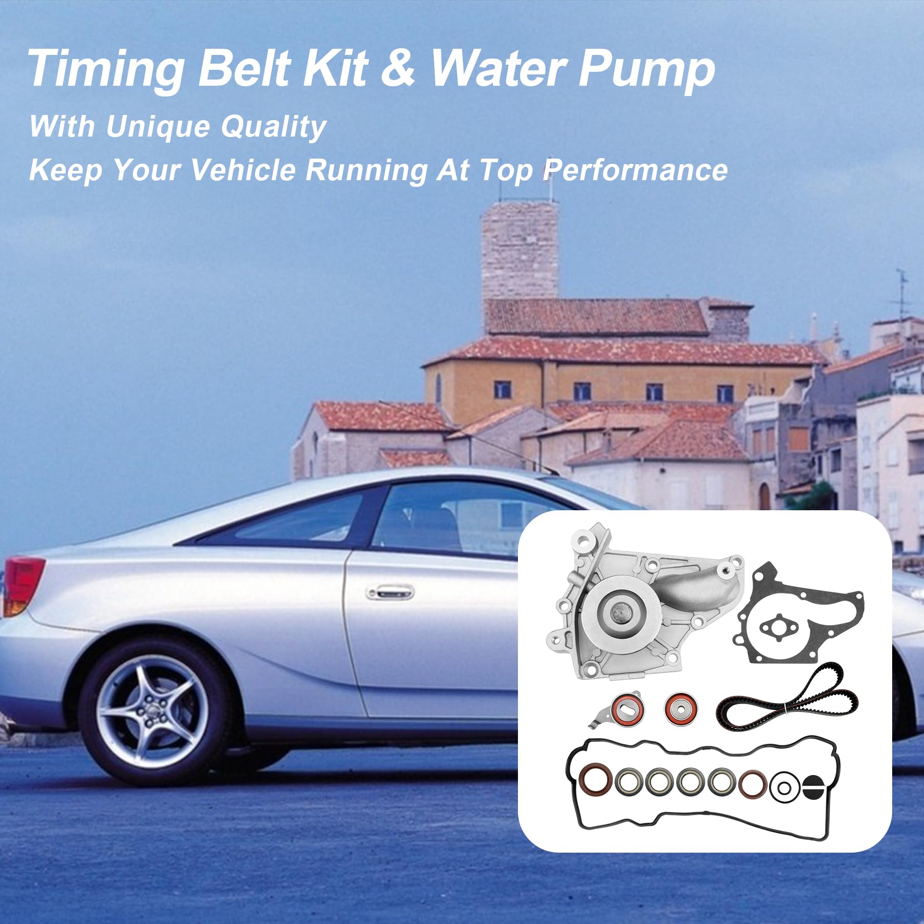 Engine Timing Belt Kit with Water Pump | Compatible With 1987-2001 Toyota Camry Celica RAV4 MR2 Solara 2.0L 2.2L 3SFE 5SFE L4 DOHC 16V | Replaces# TBK138, TCKWP199