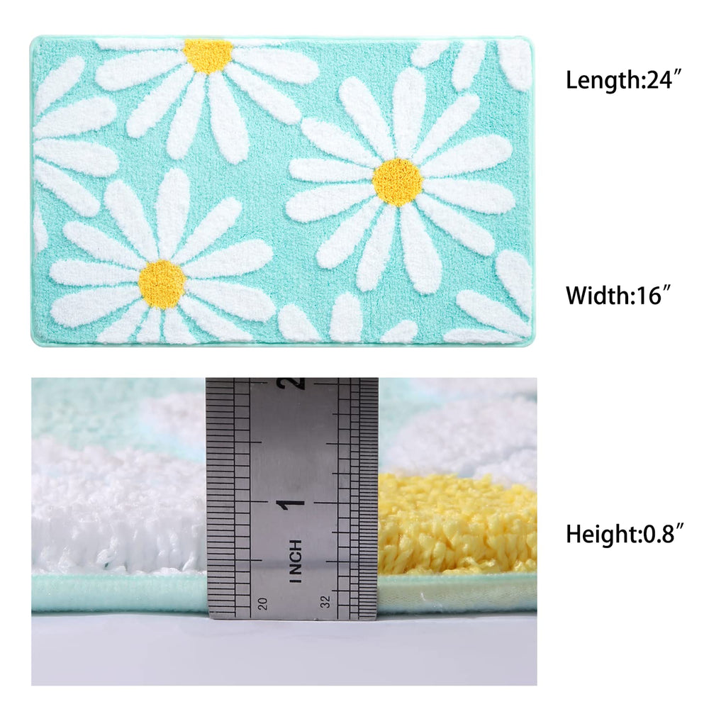 QJHOMO Beige Bathroom Rugs Cute Daisy Bath Mat White and Yellow Flower Decor Rug Non Slip Floor Carpet Microfiber Bathmat Super Absorbent Machine Washable Bathtub Mats for Shower (16x24 inch)