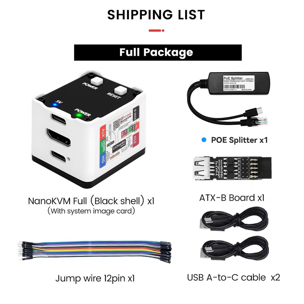 Sipeed NanoKVM IP-KVM Mini Remote Control Operations Maintenance Server, 2Gbit 256MB DDR3 RISC-V Linux Development Board, 1TOPS NPU 1GHz C906 RISC-V CPU, USB HDMI 100M Network Port (Black Full Kit)
