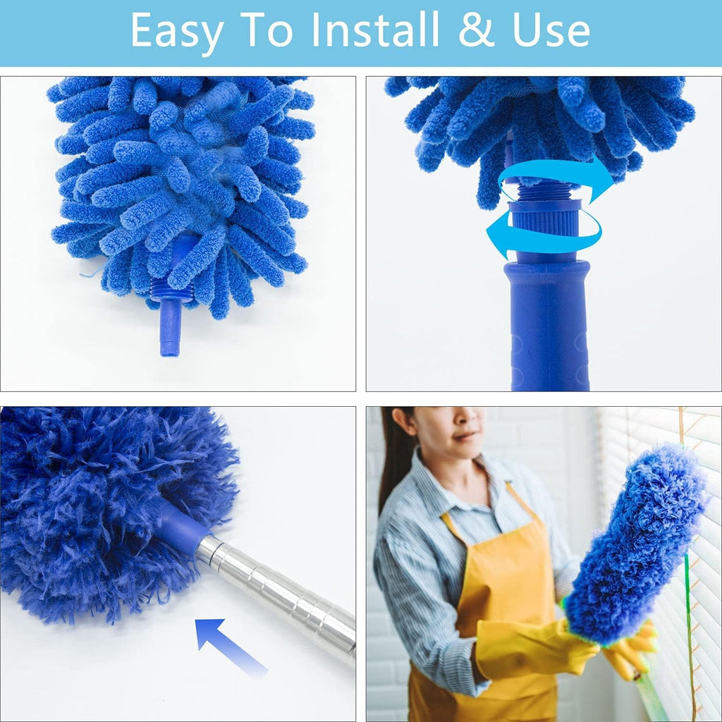 Buysenton Microfiber Duster, 8PCS Feather Duster with 100 Inch Telescoping Extension Pole, Reusable Bendable Dusters, Washable Lightweight Dusters for Ceilings Fans(2023 UAGRED)