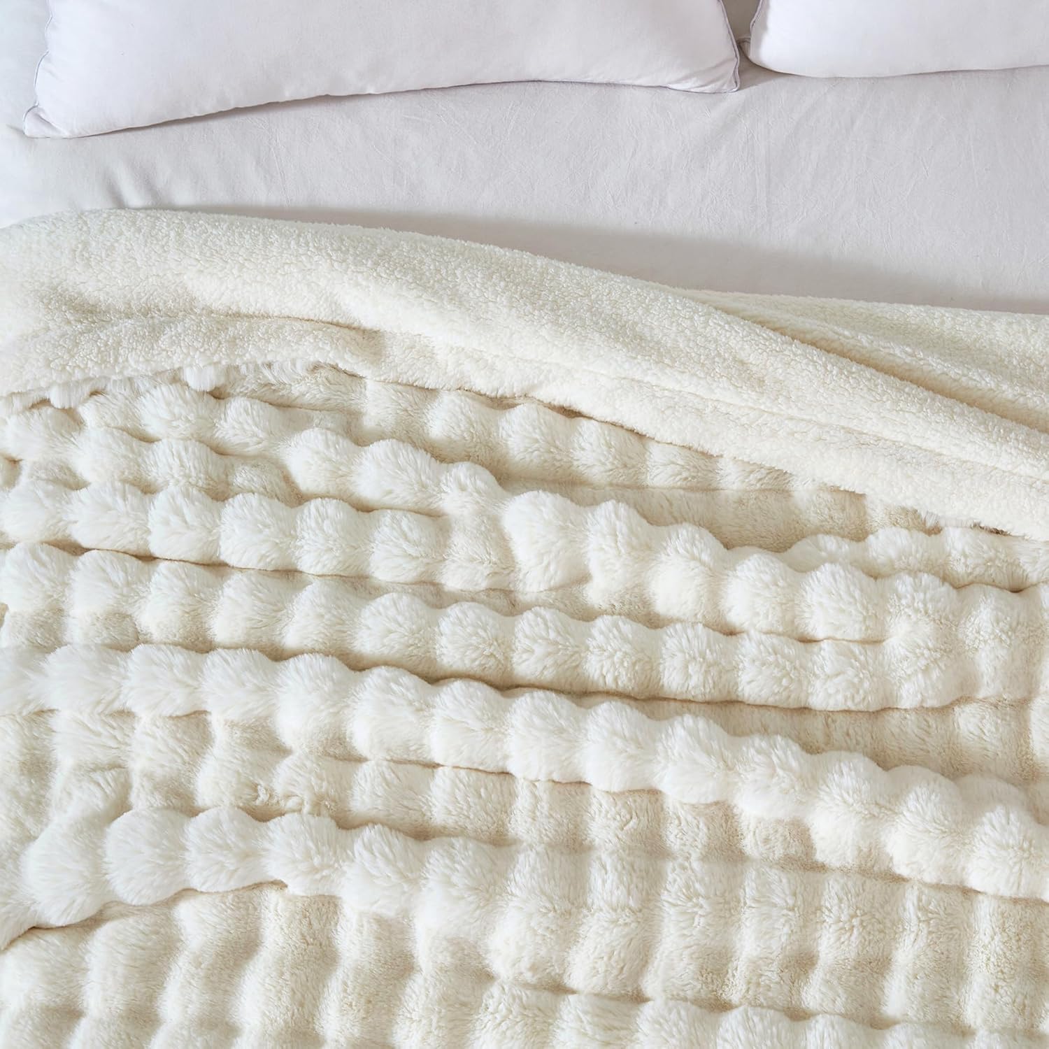 50x60 Inches Ultra-Soft Fuzzy Faux Fur Plush Throw Blanket - Thick, Warm Sherpa for Couch, Sofa, Bedroom, Camping - Decorative Blanket for Cozy Warmth, Bubble Grey