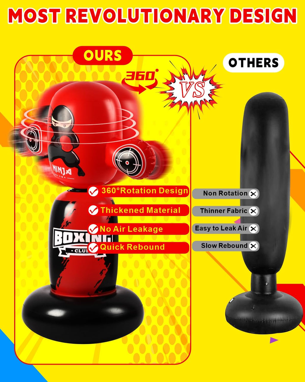 Punching Bag for Kids,New Upgraded 360°Rotating Kids Punching Bag,Inflatable Boxing Bag Toy for Boys Girls, Christmas Birthday Gift for Kids Age 3-12