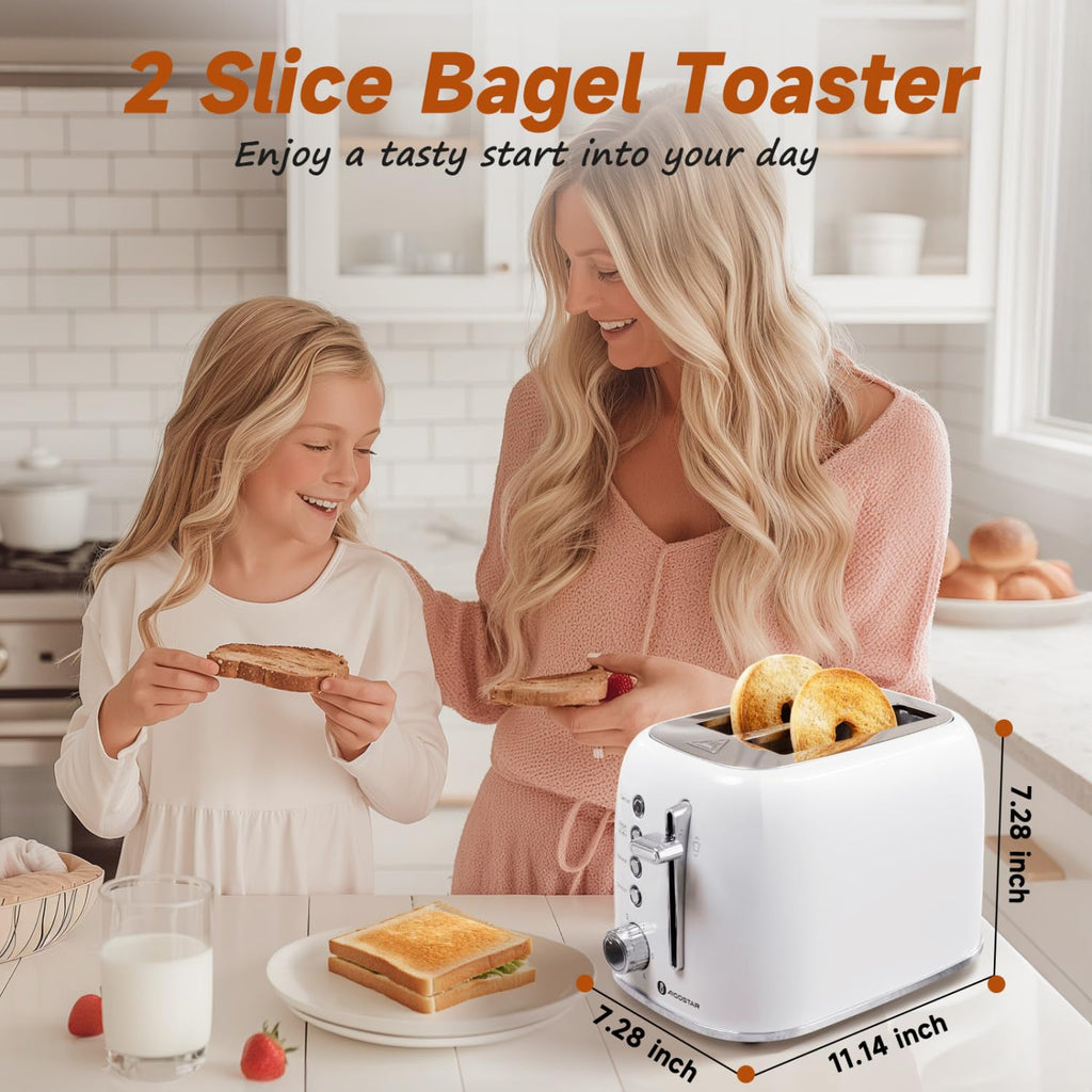 Aigostar Toaster 2 Slice Retro Toaster Stainless Steel, 1.6 inch Extra Wide Slots Bread Toaster Bagel, Cancel, Defrost Function, 6 Shade Settings & Removable Crumb Tray for Bread Waffle, Aqua Green