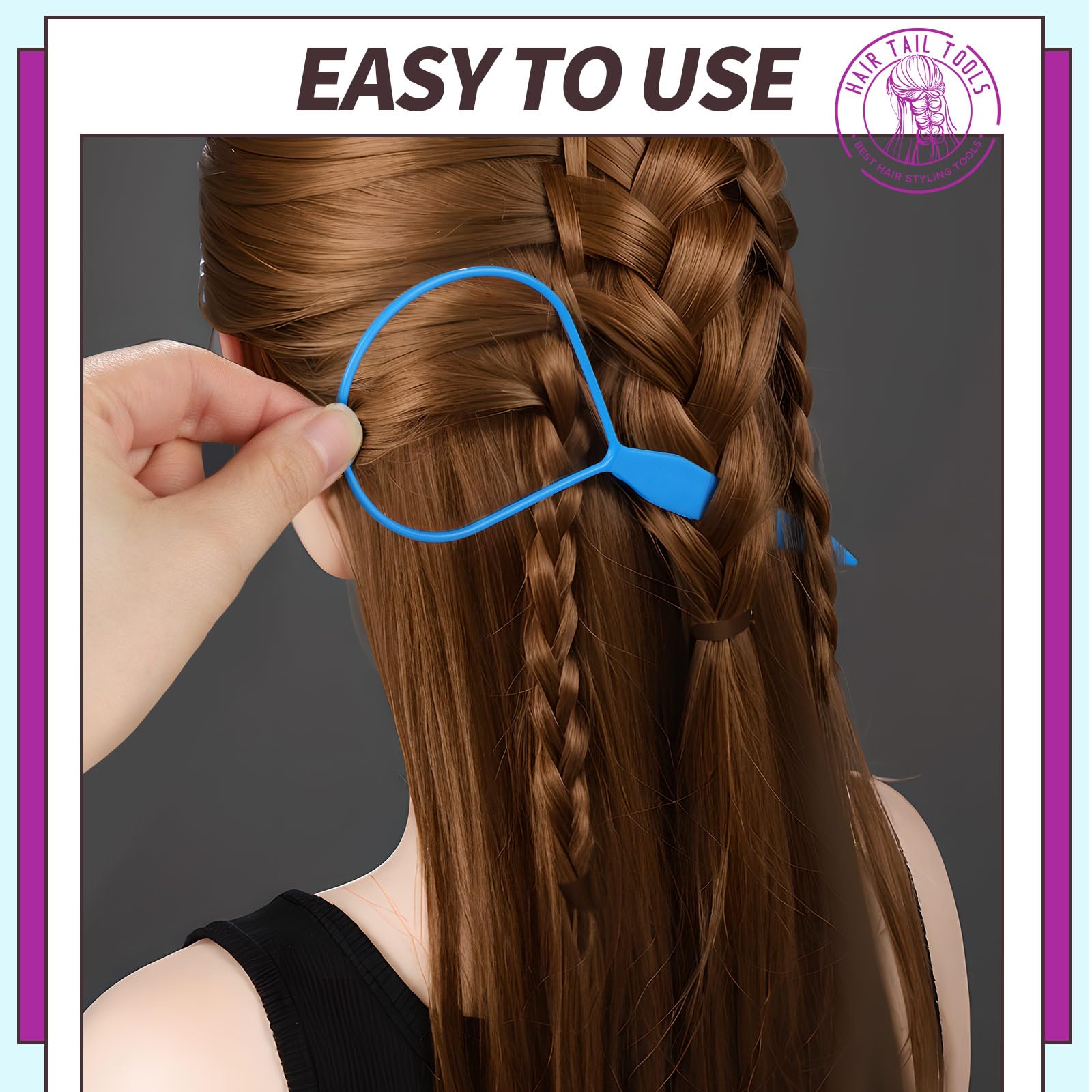 Teenitor 4pcs Pony Hair Tail Tools, 2 Pairs Hair Loop Styling Tool Hair Flipper Pull Through Tool, French Braiding Hair Tool Hair Accessories for Women Girls, Loop Hair Tool, Light Blue/Light Pink