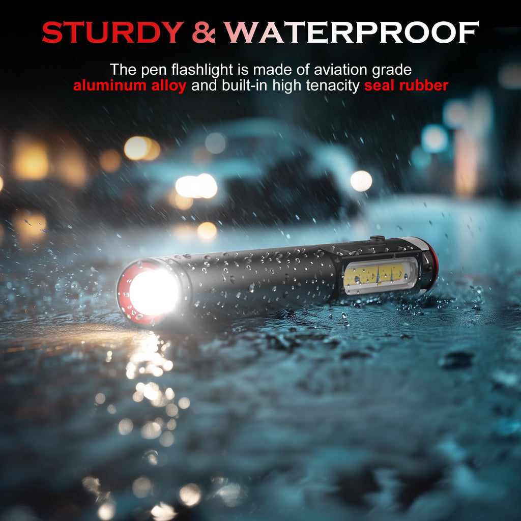 Rechargeable Pen Light, 800 Lumens LED Pen Flashlights 6 Modes COB Magnetic Flashlight with Clip Bright Pocket Flashlights Work Light Portable Waterproof Durable Penlight for Work Emergency