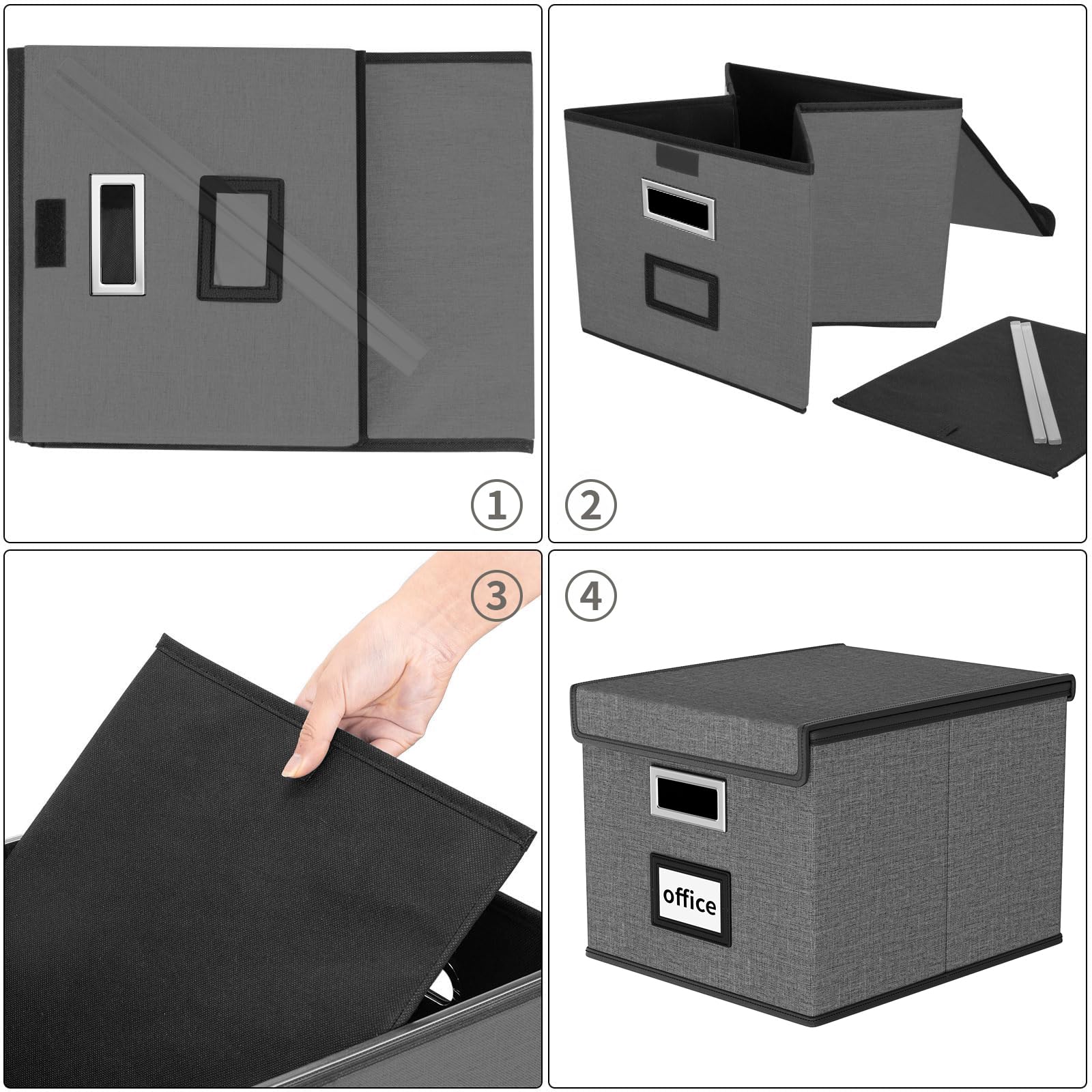 File Organizer Box with Lid, Collapsible Faux Leather Hanging File Folder Box Organizer with Plastic Slides, Decorative Home/Office Filing System Boxes for File and Folders Storage