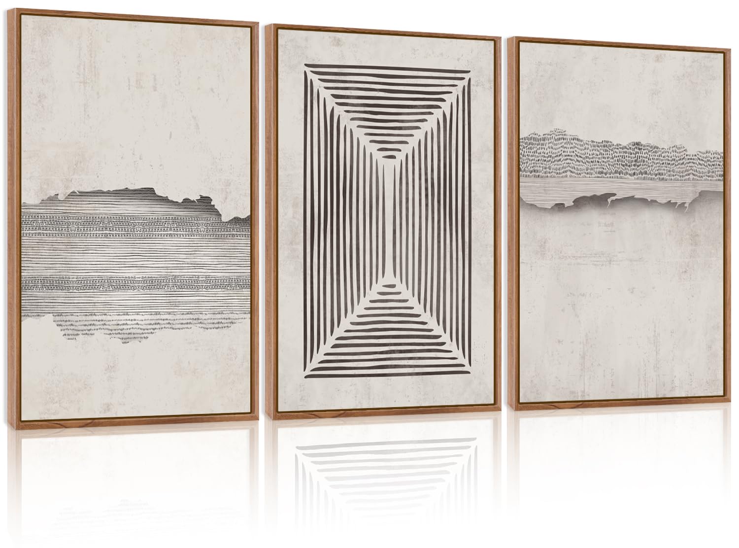CHDITB Abstract Modern Framed Canvas Wall Art Set, Contemporary Artwork for Home Decor, Neutral Pastel Illustration Wall Painting, Nordic Minimal Zen Art Prints for Living Room Office-16 x24 x3