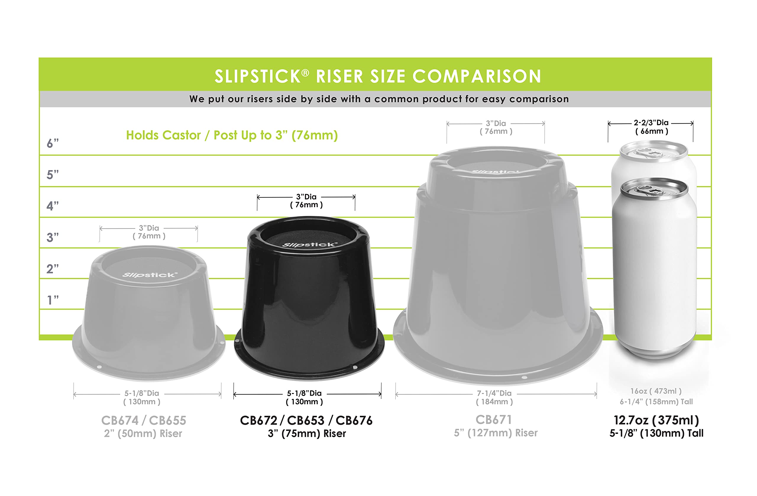 Slipstick CB674 Premium 2 Inch Furniture Risers/Bed Raisers with Steel Reinforced Top (4 Pack) Adds 2" Height, Supports 2,640 Pounds, Stackable with CB671