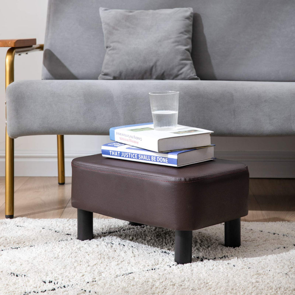 IBUYKE 16.54" Small Footstool, PU Faux Leather Step Stool, with Padded Seat Pine Wood Legs and Padded Rectangular Stool, for Bedroom, Black RF-BD210