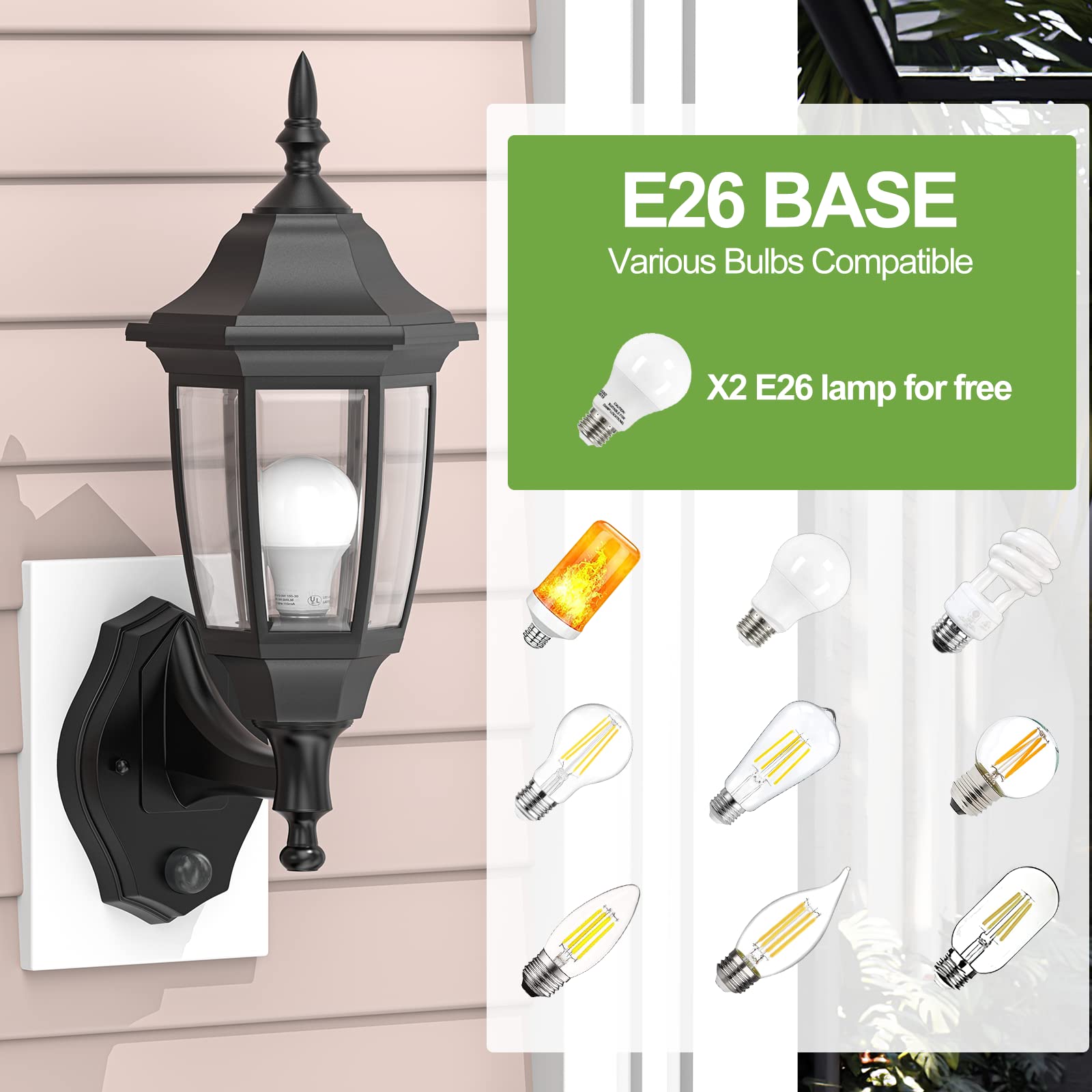 EMART Dusk to Dawn Plastic Outdoor Wall Light Fixtures with Bulbs, Waterproof and Anti-Corrosion Porch Sconces, Exterior Lanterns Wall Mount Lamp for Outside, Garage, Front Door, Patio, 1 Pack, Black