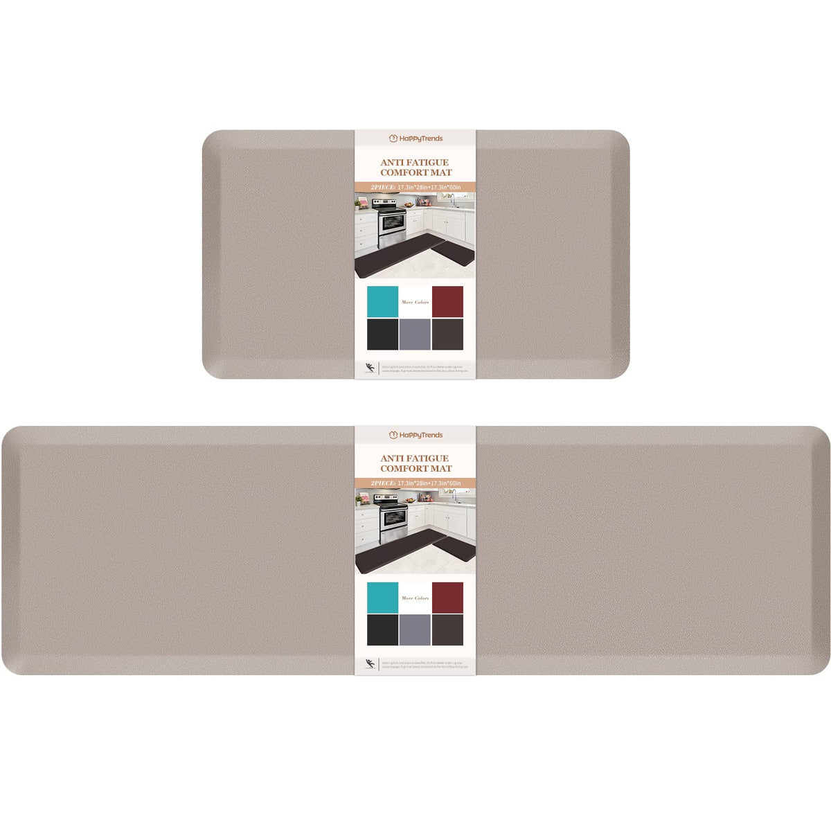 HappyTrends 2 PCS Kitchen Mat Cushioned Anti-Fatigue Floor Mat, Heavy Duty Ergonomic Comfort Foam Standing Mat, Waterproof Non-Slip Kitchen Rugs for Home, Office, Laundry,Black