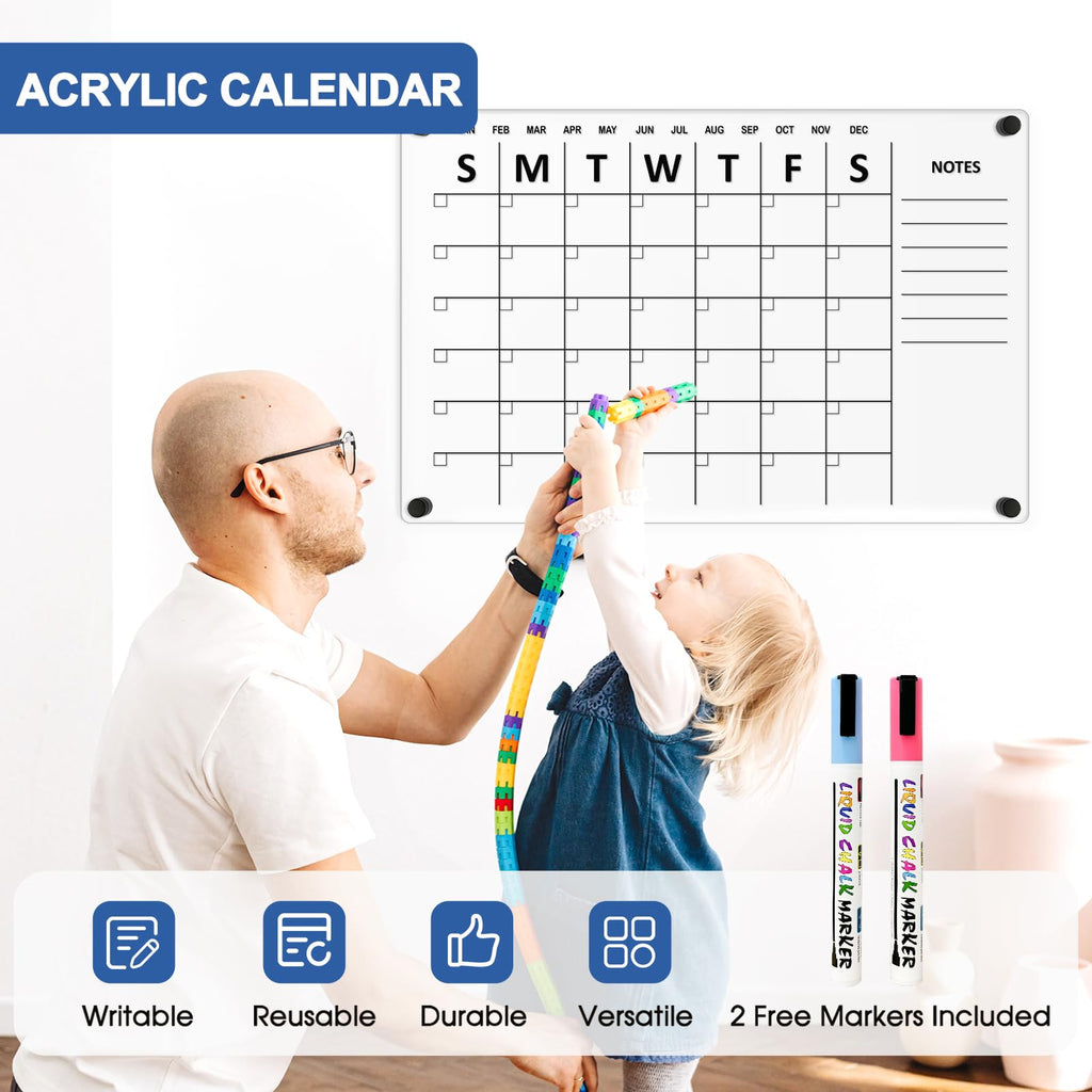 Acrylic Calendar for Wall Whiteboard, 12" x 12" Weekly Clear Dry Erase Board, Small Planning Board White Board for Wall, Home, Office, School