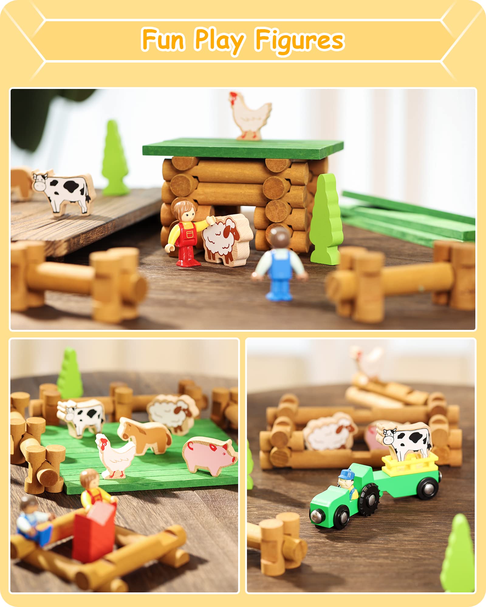 SainSmart Jr. 110 PCS Wooden Log Cabin Set Building House Toy for Toddlers, Classic STEM Construction Kit with Colorful Wood Logs Blocks for 3+ Years Old