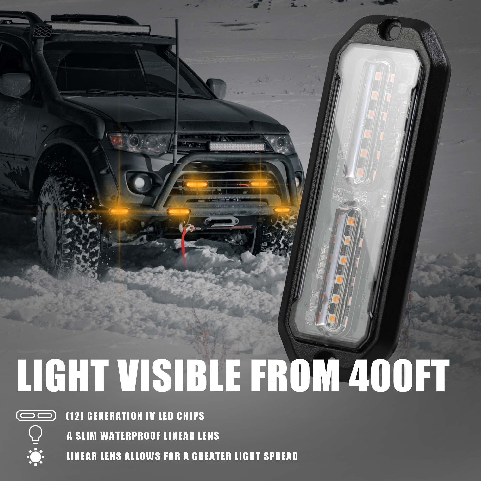 WINECO Amber led strobe lights for trucks 8pcs 12-LED Surface Mount Flashing Strobe Lights kit for Trucks Car Vehicles LED Mini Grille Grill Strobe Light Head Emergency Hazard Warning lights