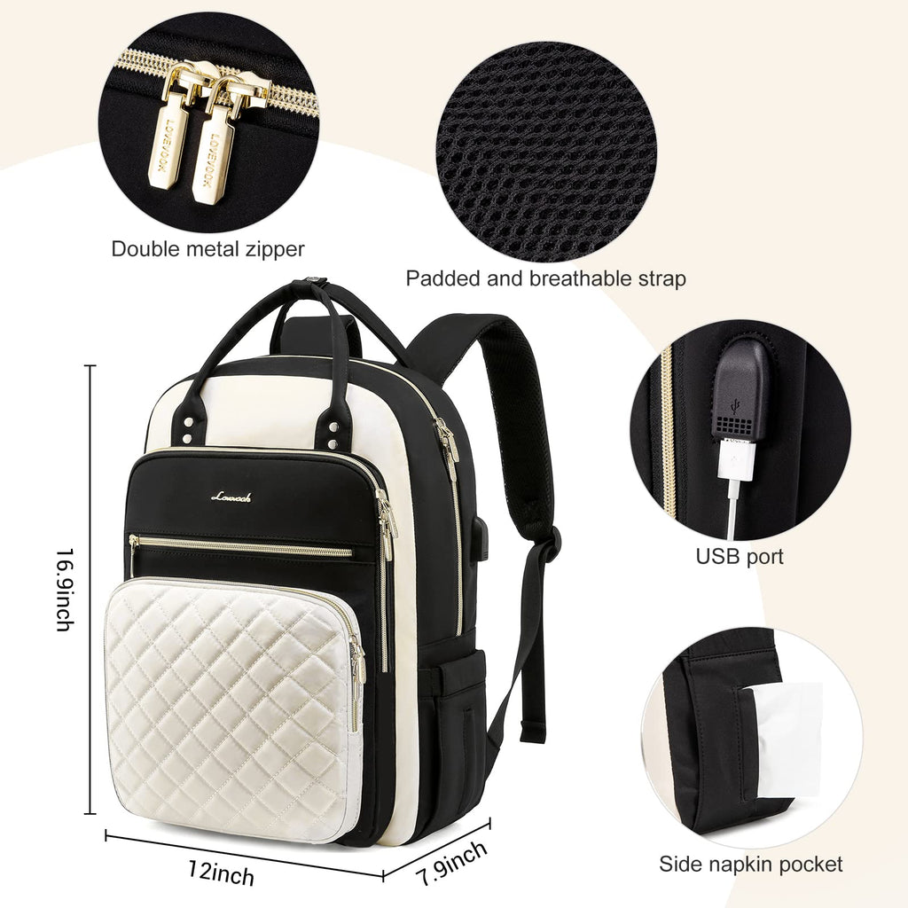 LOVEVOOK Laptop Backpack for Women, Water Resistant Travel Work Backpacks Purse College Business Teacher Nurse Computer bag with USB Charging Port