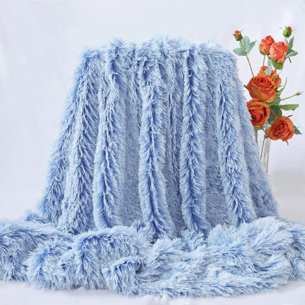 Plush Super Soft Blanket Bedding Sofa Cover Furry Fuzzy Fur Warm Throw Qulit Cozy Couch Blanket for Winter (51"x63", Black)