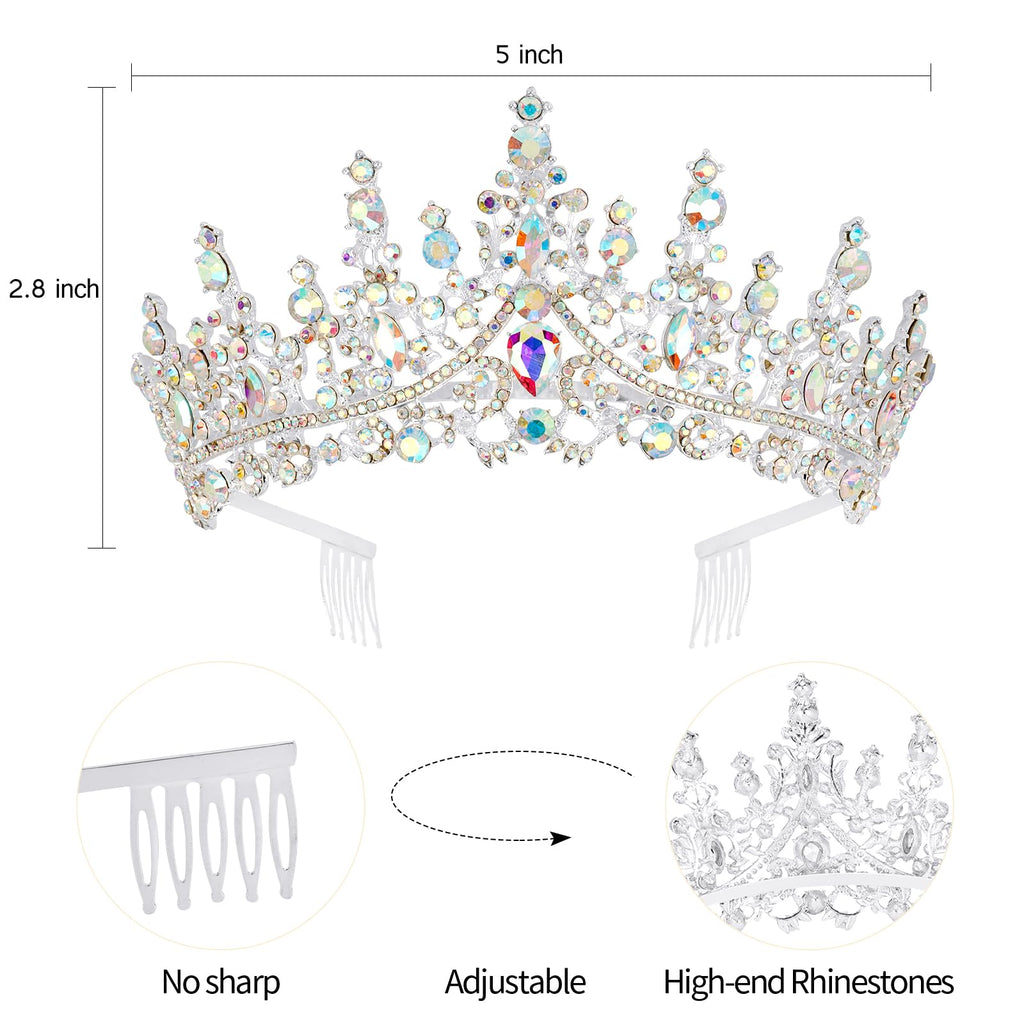 VELSCRUN AB Silver Crystal Birthday Queen Tiara Crowns for Women Girls Birthday Queen Headband Sash Elegant Princess Crown with Combs Hair Accessories Happy Birth Party Decorations Mom Gift