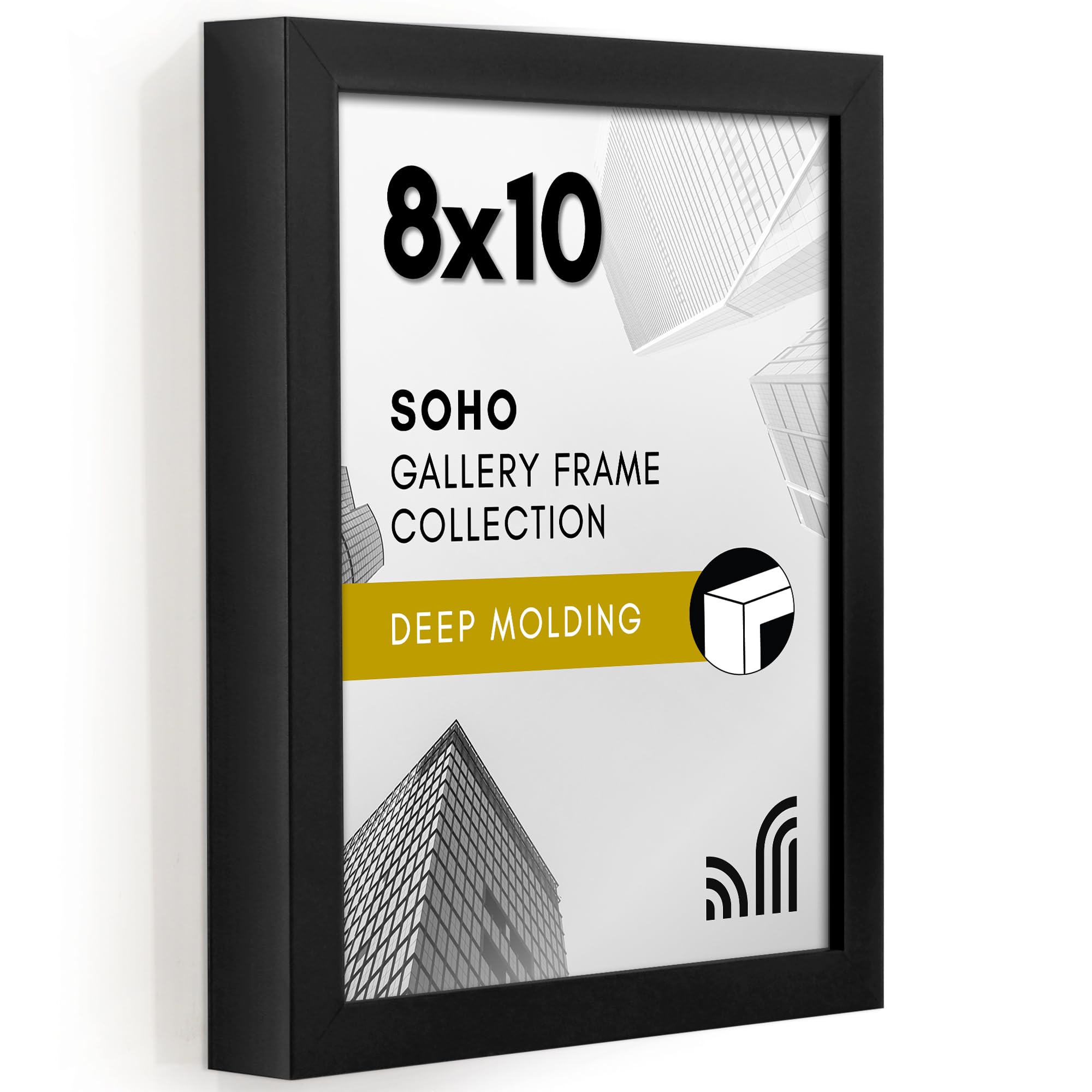 Americanflat 5x7 Picture Frame with Shatter-Resistant Glass - Soho Collection - Gallery Style Deep Molding Picture Frames for Tabletop and Wall Display - Black