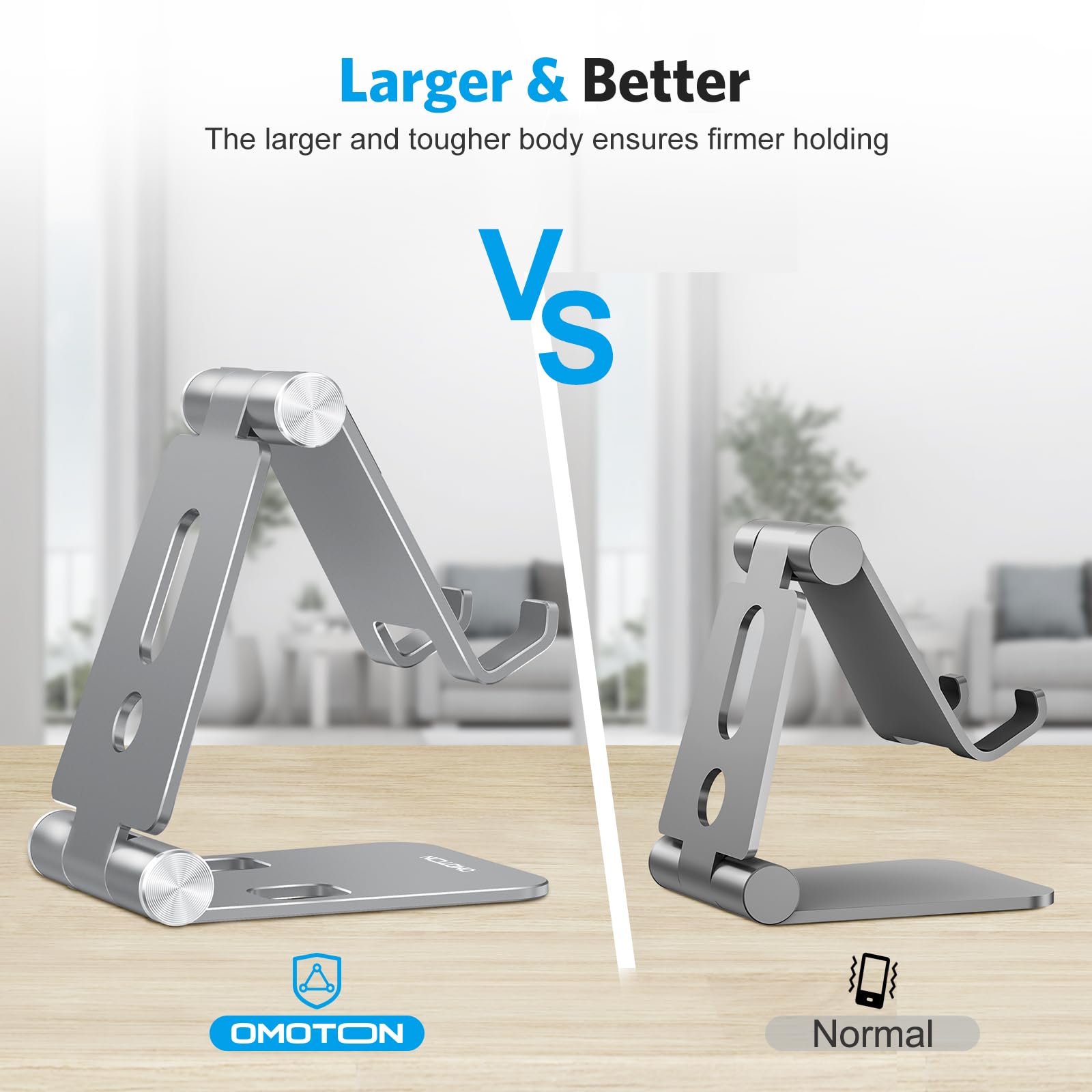 OMOTON Foldable Cell Phone Stand, C4 Portable Aluminum Phone Holder, Adjustable Phone Dock Cradle for iPhone 17/16/15 Pro Max Air, Small Tablets, All Smart Phones for Women Men Gift, Silver