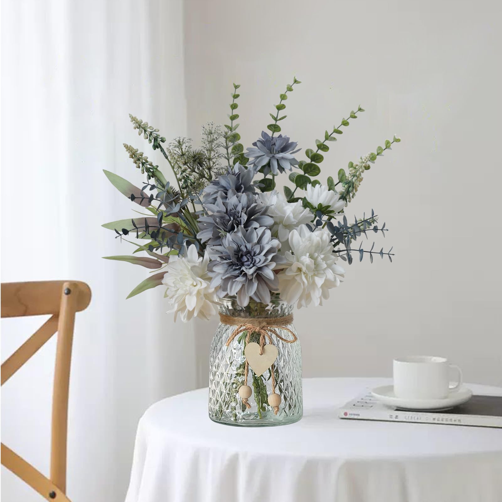 Leftover Fake Flowers in Vase,Faux Flowers in Vase,Table Centerpieces for Dining Room,Flower Centerpieces for Tables,Artificial Flowers,Kitchen Decor,Coffee Table Decor