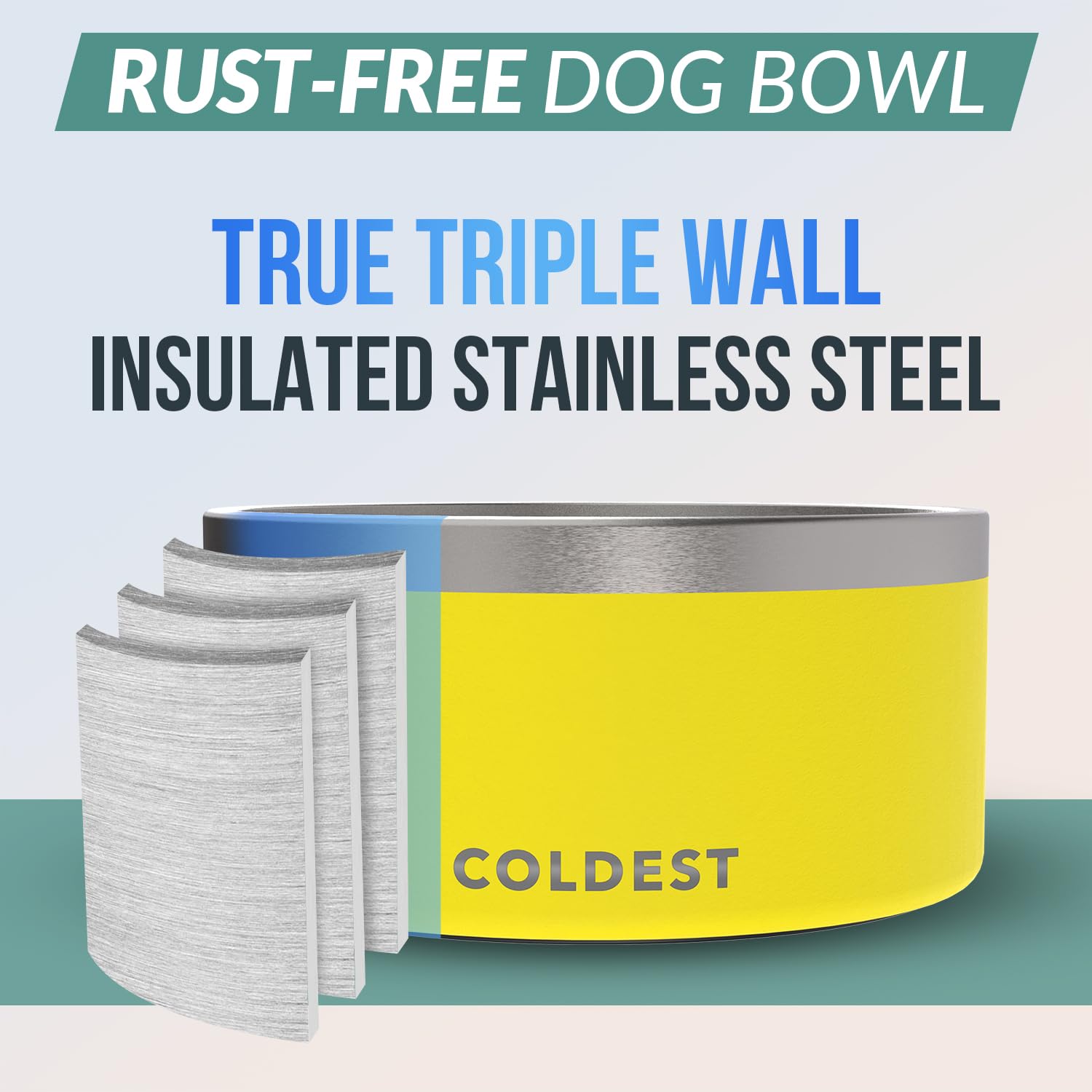 Coldest Dog Bowl - Anti Rust Metal, Non Slip, 3 Layers Insulated Stainless Steel Dog Bowls - Spill Proof & Heavy Duty - Water Bowl for Dogs, Cats & Pets, Dish Washer Safe (21 oz, Mars Red Glitter)