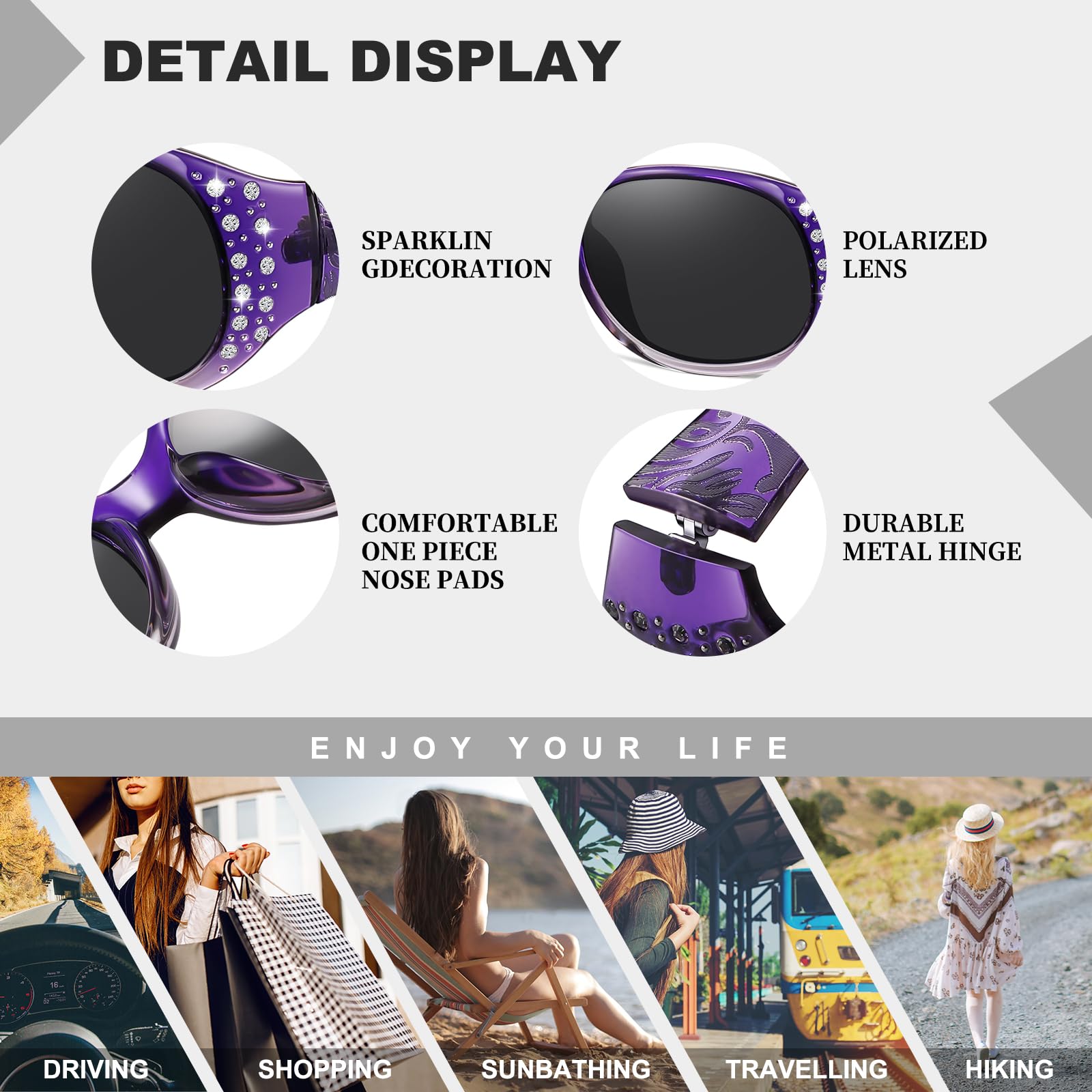 HAOLOTA Polarized Sunglasses for Women, Rhinestone Wrap Around Sunglasses with UV400 Protection