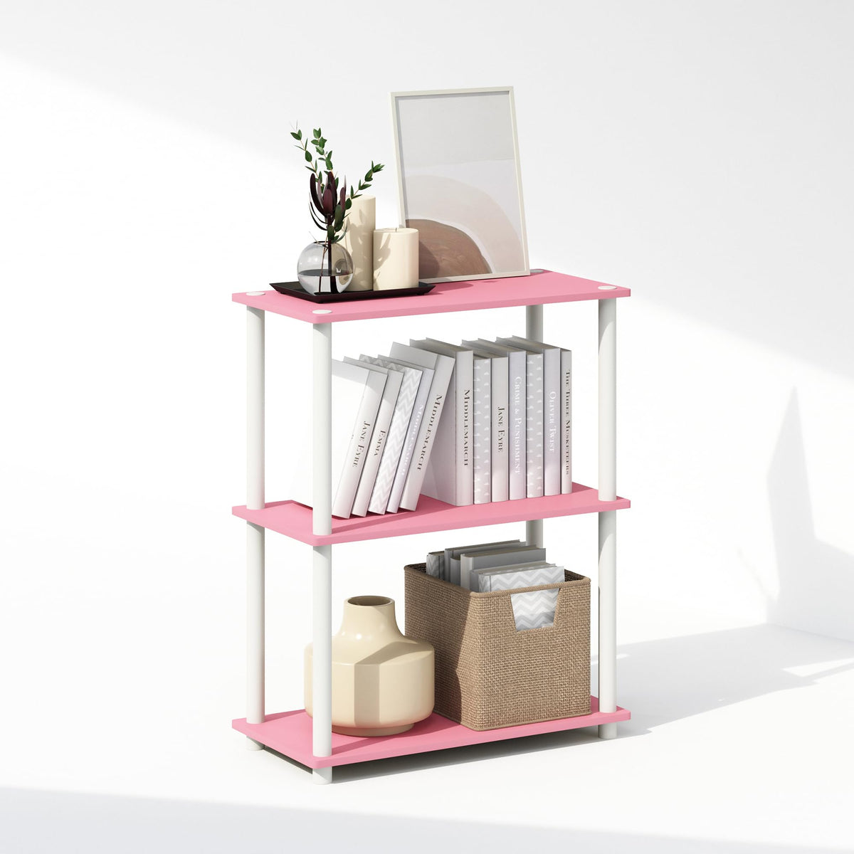 Furinno Turn-N-Tube Book Shelf, 4-Tier Bookshelf, Bookcase with Multipurpose Compact Display Rack, 11.6 x 23.6 x 43.2, for Living Room, Bedroom, Home Office, Americano/Black