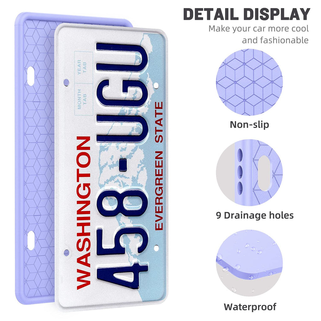 QiqaMole 2 Pack License Plate Frame Include 1 Silicone License Plate Frame and 1 Crystal License Plate Cover with Rhinestone Crystal Diamond Screw Set Car Bling License Plate Frame (Black + AB Color)