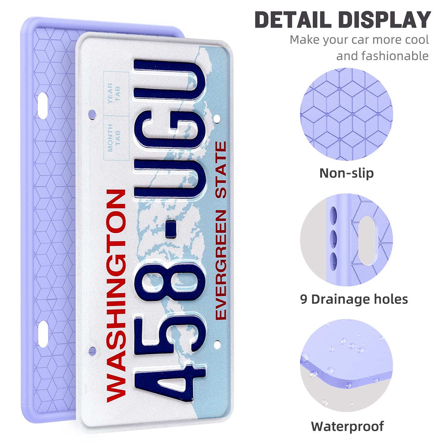 QiqaMole 2 Pack License Plate Frame Include 1 Silicone License Plate Frame and 1 Crystal License Plate Cover with Rhinestone Crystal Diamond Screw Set Car Bling License Plate Frame (Black + AB Color)