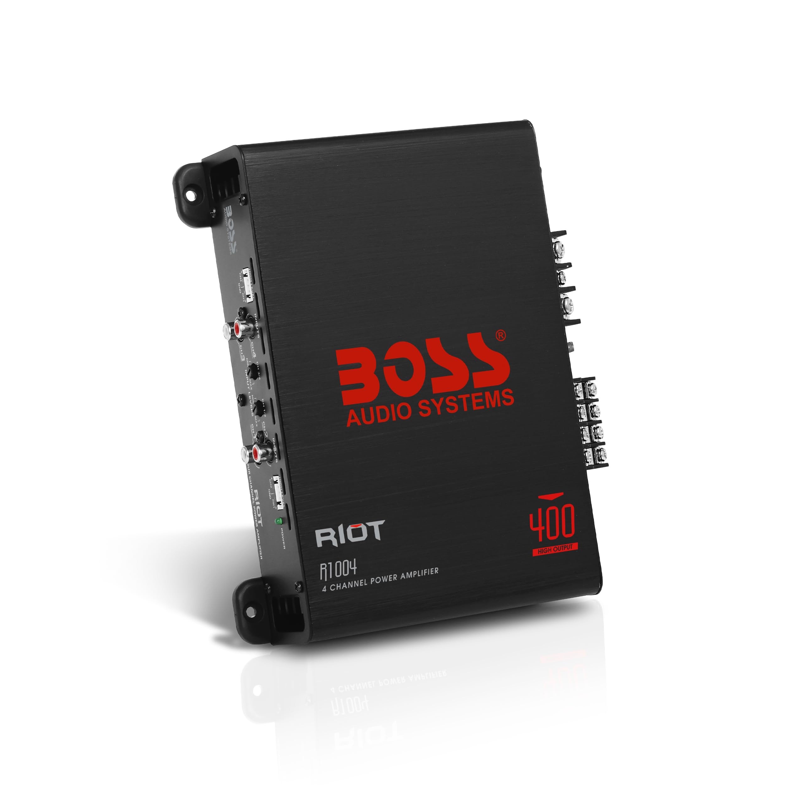 BOSS Audio Systems R1004 Riot Series 4 Channel Class A/B Car Amplifier - 400 High Output, IC (Integrated Circuit), Hook Up to Subwoofer for Bass