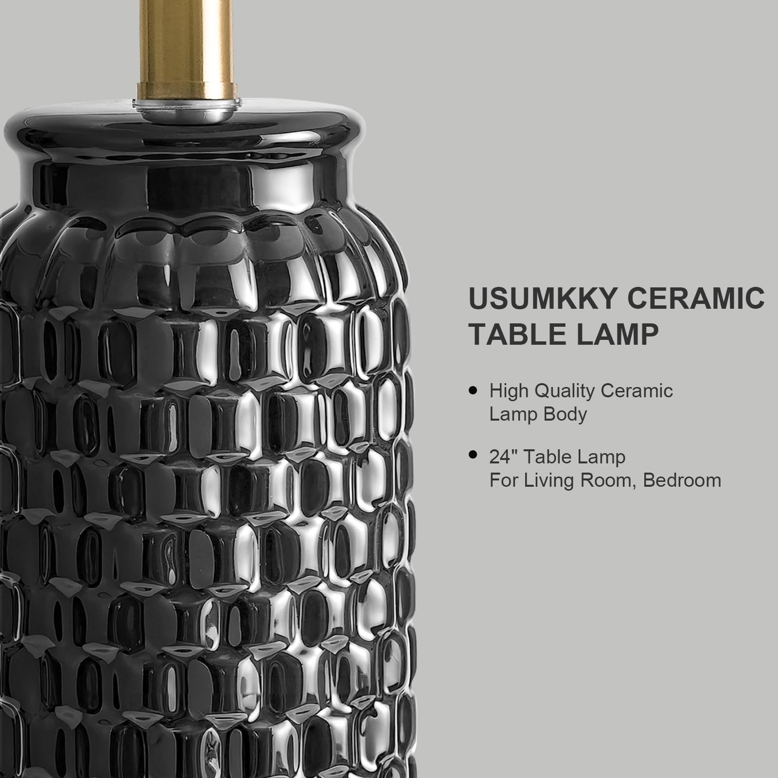 USumkky 20.5" Gold Modern Ceramic Bedside Lamp Set of 2 for Bedroom Decor Farmhouse Table Lamp for Living Room Office Dorm