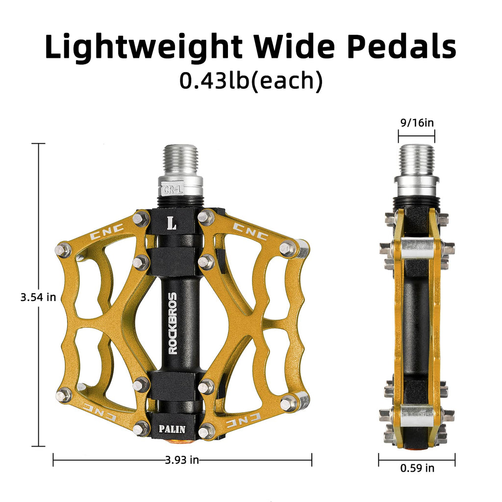 ROCKBROS Mountain Bike Pedals MTB Pedals CNC Non-Slip Lightweight Aluminum Alloy Bicycle Pedals Sealed Bearings Bicycle Platform Pedals 9/16" BMX Road Bike Pedal