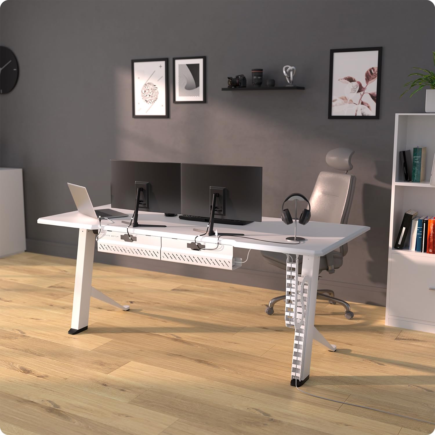 Ultimate Setup Under Desk Cable Management Vertebrae - Perfect for Sit Stand Desk - Wire Management - Adjustable Length - Flexible Cable Spine - Black, 133 cm