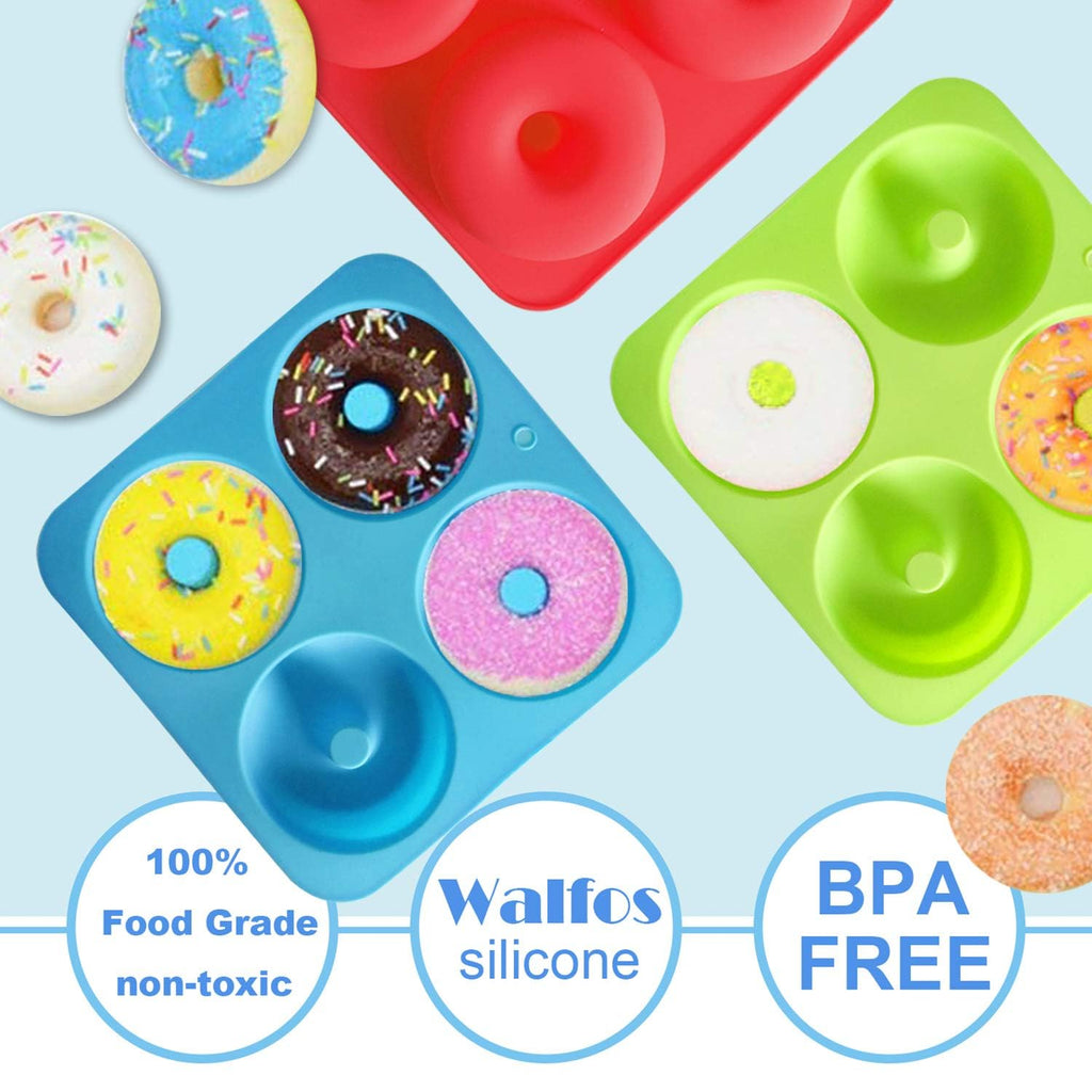 Walfos Donut Pan for Baking - Non-Stick Silicone Doughnut Pan Set, Silicone Donut Mold Heat Resistant, Make Perfect Donut Cake Biscuit Bagels, BPA FREE and Dishwasher Safe, Set of 3