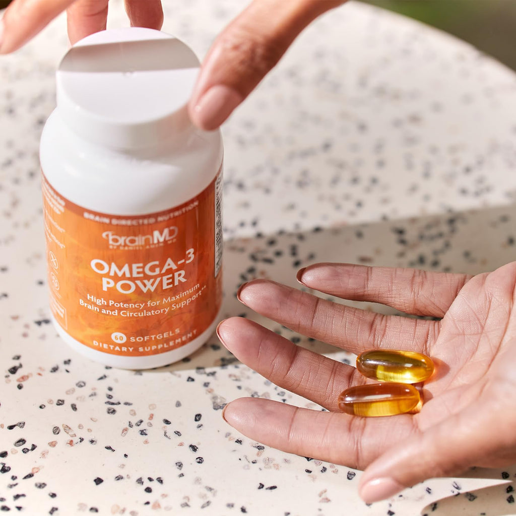BRAINMD Omega-3 Power - 60 Capsules - Joint & Immune Support Supplement - Contains DHA & EPA - Gluten Free - Dr Amen - 30 Servings