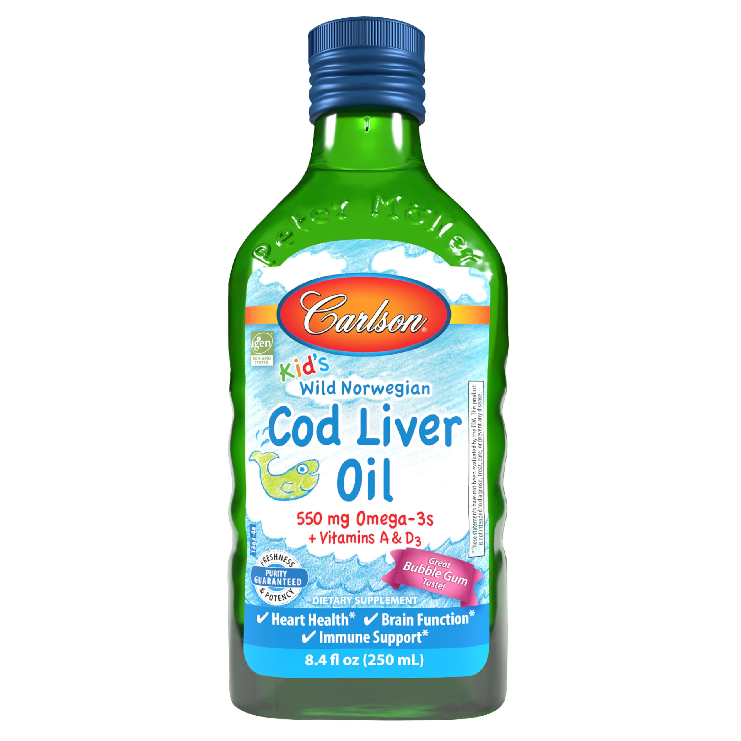 Carlson - Kid's Cod Liver Oil, 550 mg Omega-3s, Vitamins A & D3, Wild Norwegian, Bubble Gum, 250 mL
