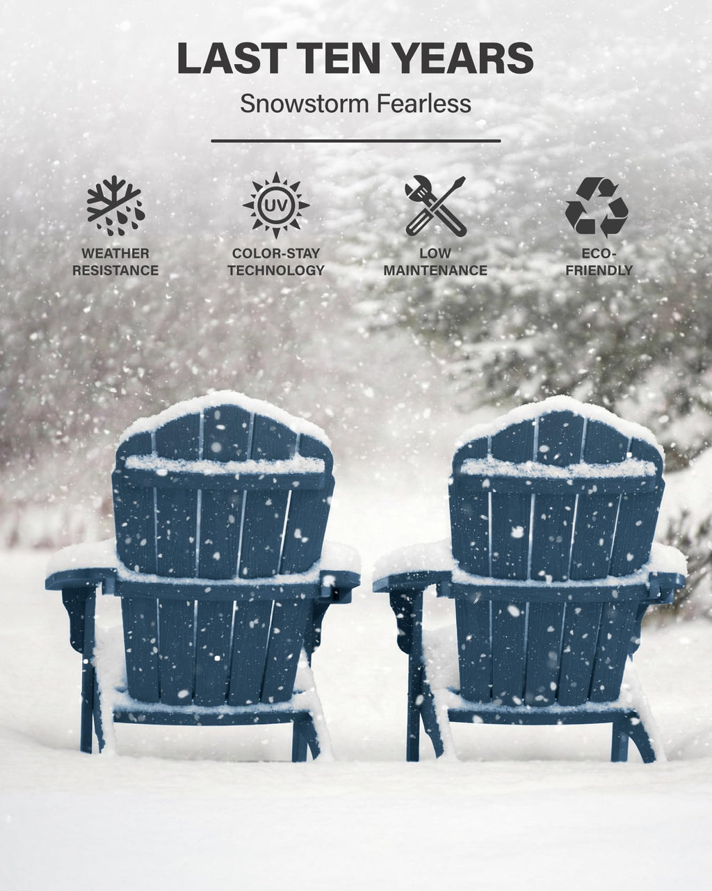 YEFU Oversized Plastic Adirondack Chair Set of 2 with Cup-Holder (Large Dual-Purpose), Weather Resistant, Poly Lumber Outdoor Chairs Duty Rating Widely Used in Patio, Lawn, Outside, Deck Chairs-Black