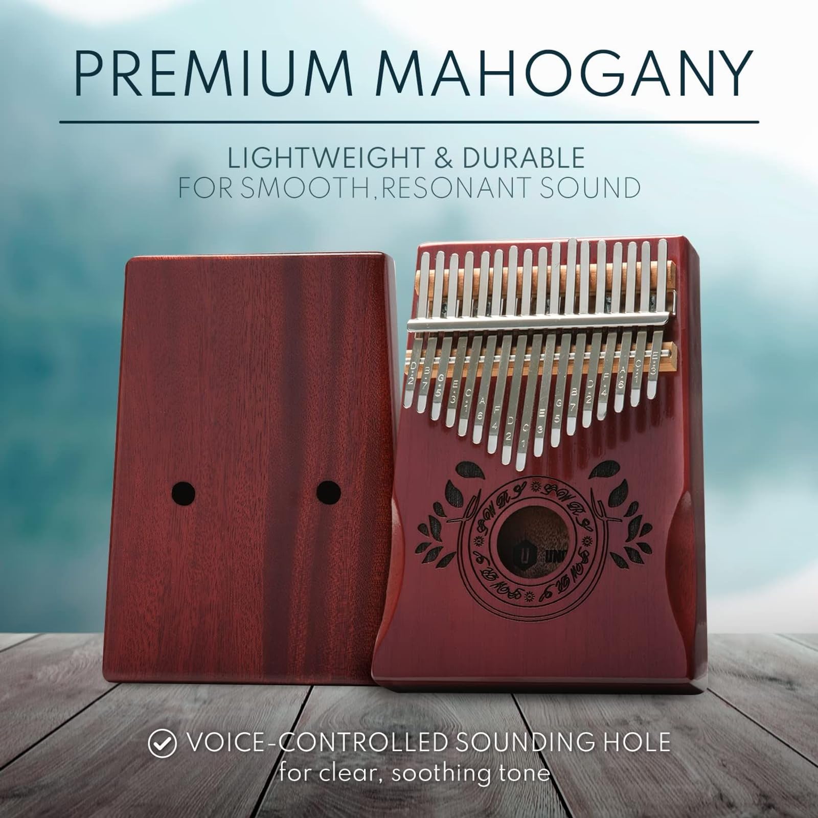 UNOKKI 17-Key Kalimba Thumb Piano - Portable Mahogany Percussion Mbira Instrument - Beginner Tuning Set, Music Instruments for Kids Gifts - Cherry