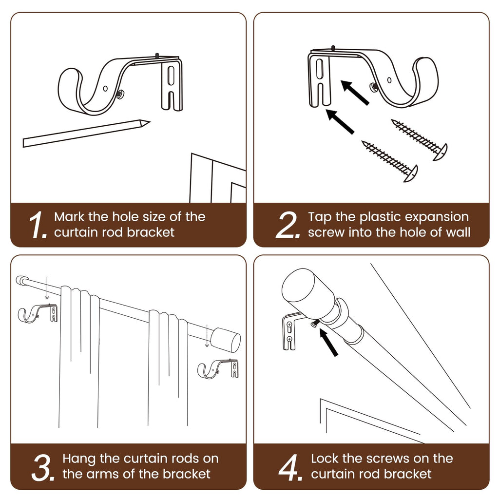 1” Diameter brown curtain rod Itself is 30 to 60 inch. 1 Pack Fits 30-54 inch Windows with Heavy Duty Adjustable brown curtain rods Splicing Metal Extra Long Curtain Rod