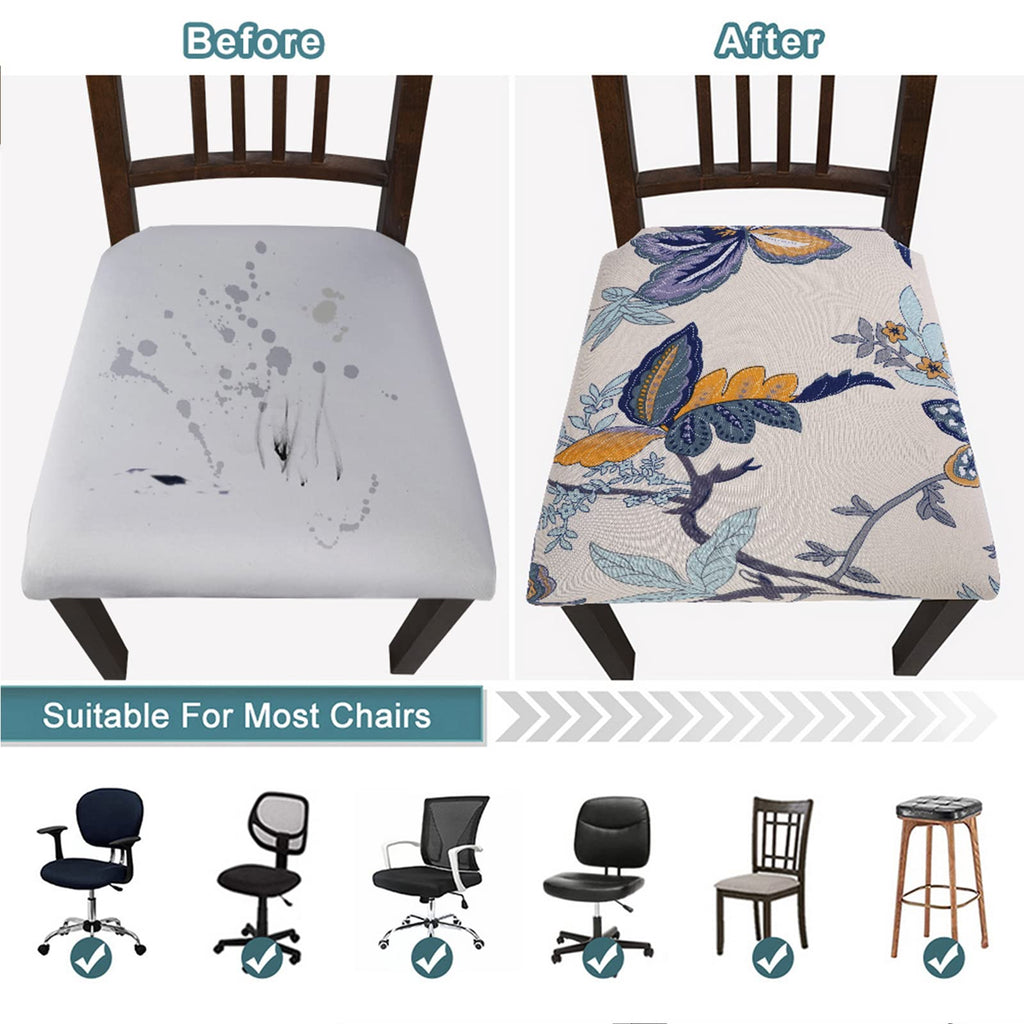SearchI Seat Covers for Dining Room Chairs Stretch Printed Chair Seat Covers Set of 2, Removable Washable Upholstered Chair Seat Protector Cushion Slipcovers for Kitchen, Office(Ball Flower)