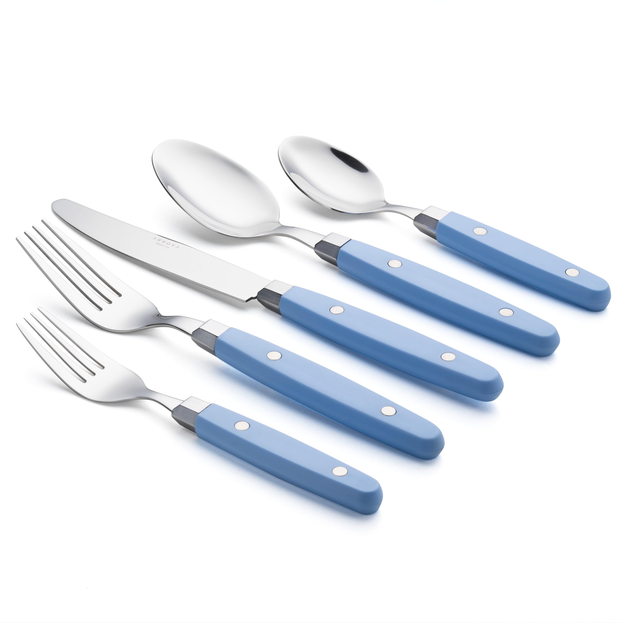 ANNOVA Silverware Set, Retro/Rivet Colorful Stainless Steel Tableware Kitchen Flatware Set Utensils, Includes Dinner Knives, Forks, Spoons, Salad Forks & Dessert Spoons (Brown, 20 Pieces)