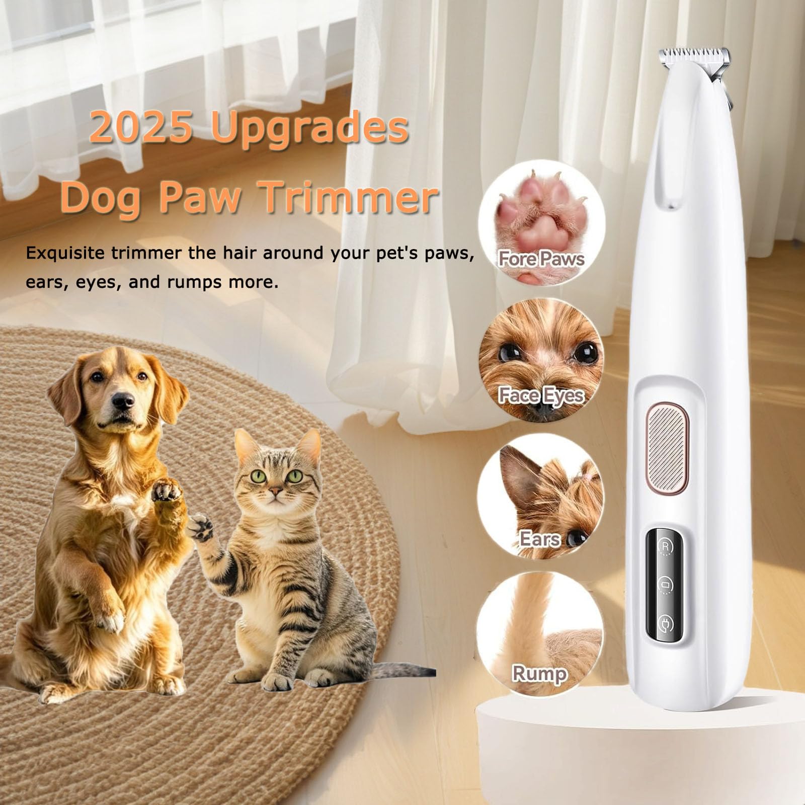 1PC Dog Paw Trimmer with LED Light,35dB Low Noise Precision Pet Paw Trimmer for Dogs Cats Grooming Clippers,Safety Electric Paw Hair Trimmer for Paws,Ears,Rump,Face,Eyes,Dog