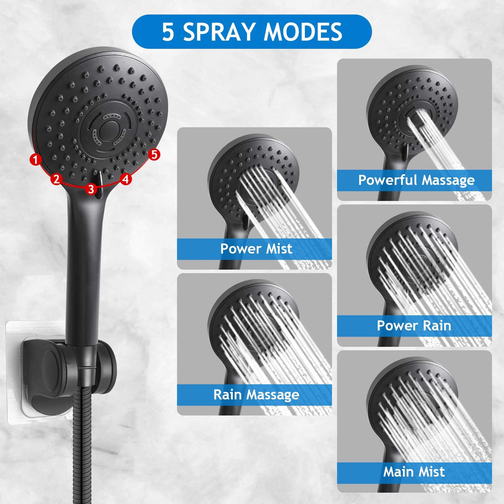 Shower Head Combo(Brushed Nickel),8 Inch High Pressure Rain Shower Head with 11 Inch Adjustable Extension Arm and 5 Settings Handheld Shower Head Combo,Powerful Shower Spray Against Low Pressure Water
