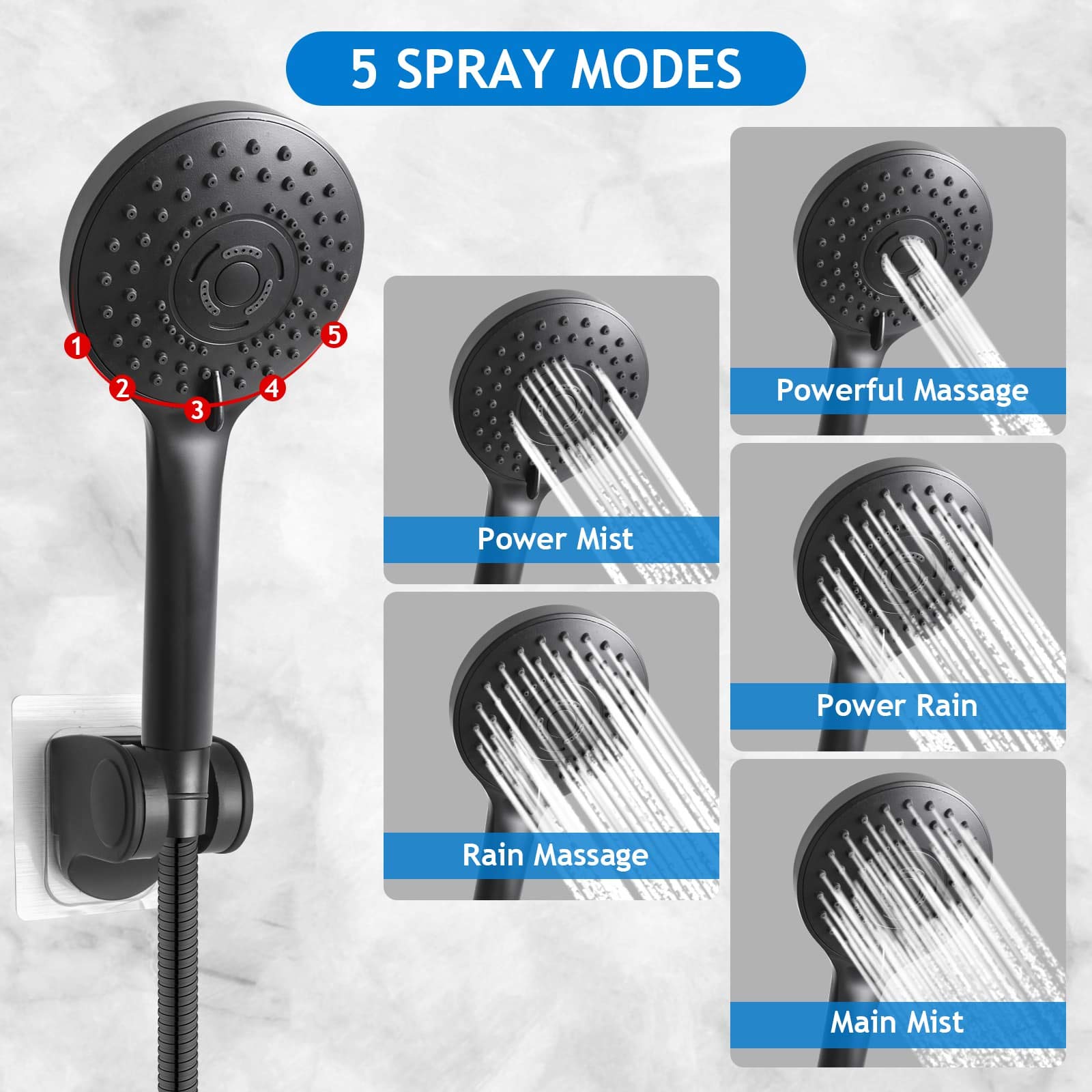 Shower Head Combo(Brushed Nickel),8 Inch High Pressure Rain Shower Head with 11 Inch Adjustable Extension Arm and 5 Settings Handheld Shower Head Combo,Powerful Shower Spray Against Low Pressure Water