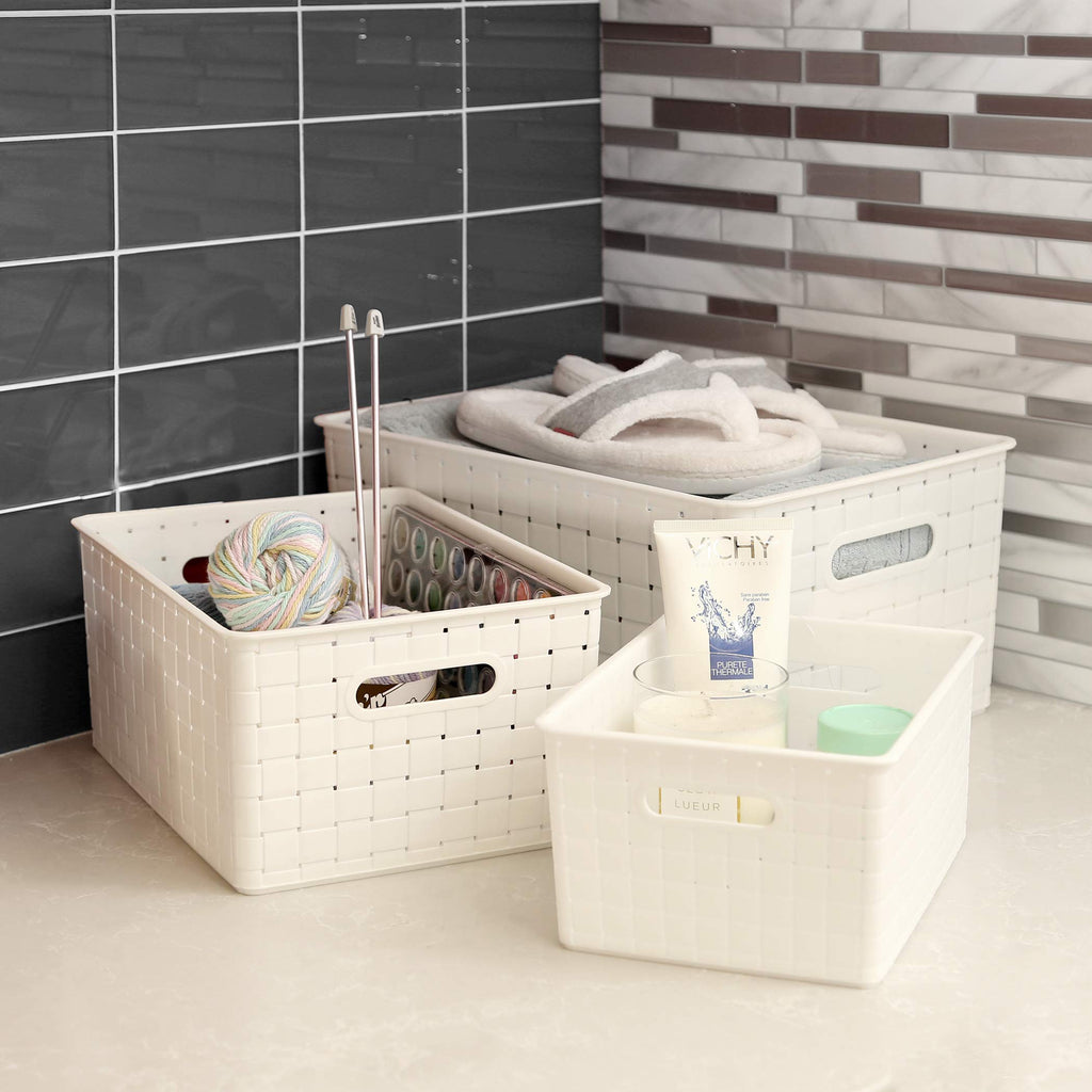 BINO Plastic Basket, Small White, 5 Pack - Rectangular Cabinet Organizer, Multi-Use Storage Basket, Drawer and Cabinet-Friendly, Portable, Durable, Space Efficiency, Stock Management